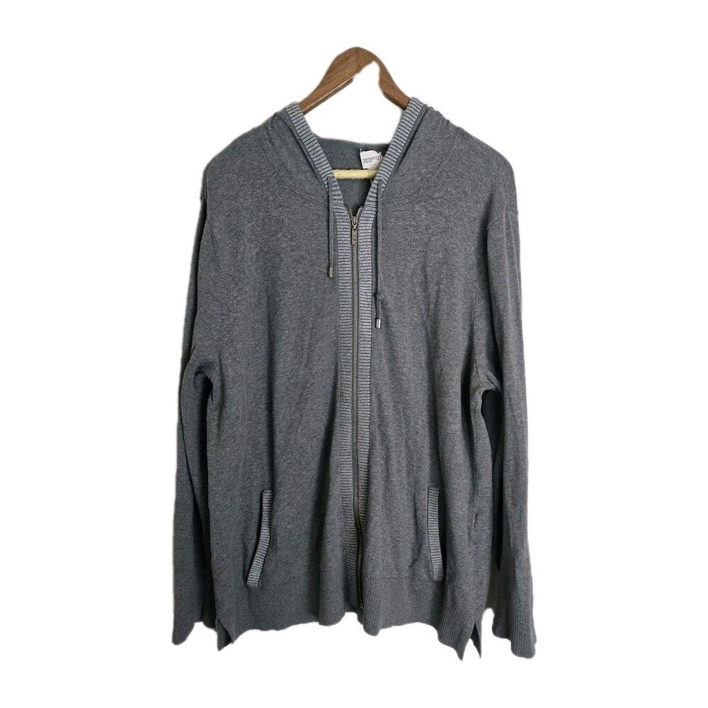Chico's Cardigan Size 4 US Plus Size XXL 20 Full Zip Hooded Cashmere Blend Gray